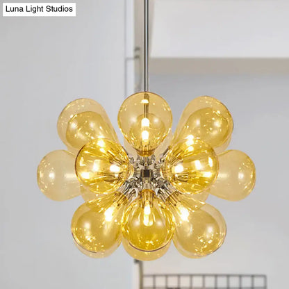 Decorbites modern cognac glass bubble chandelier 18-head pendant light with amber stained glass bulbs 110v-120v chrome fixture