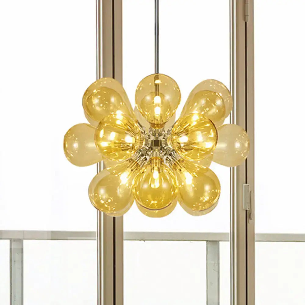 DecorBites modern cognac glass bubble chandelier 18-head pendant light with amber stained glass bulbs 110v-120v