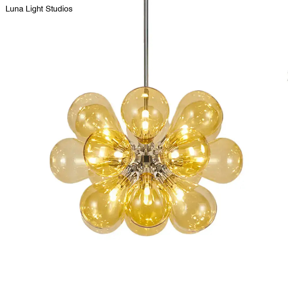 Decorbites modern cognac glass bubble chandelier with stained glass amber bulbs and chrome fixture 110v-120v ceiling light