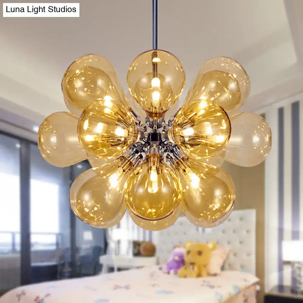 Decorbites modern cognac glass bubble chandelier with golden amber stained glass globes and chrome fixture 110v-120v