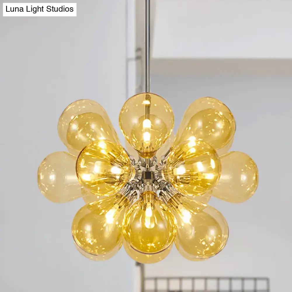 DecorBites™ modern cognac glass bubble chandelier with 18 amber tinted stained glass bulbs 110v-120v hanging light fixture