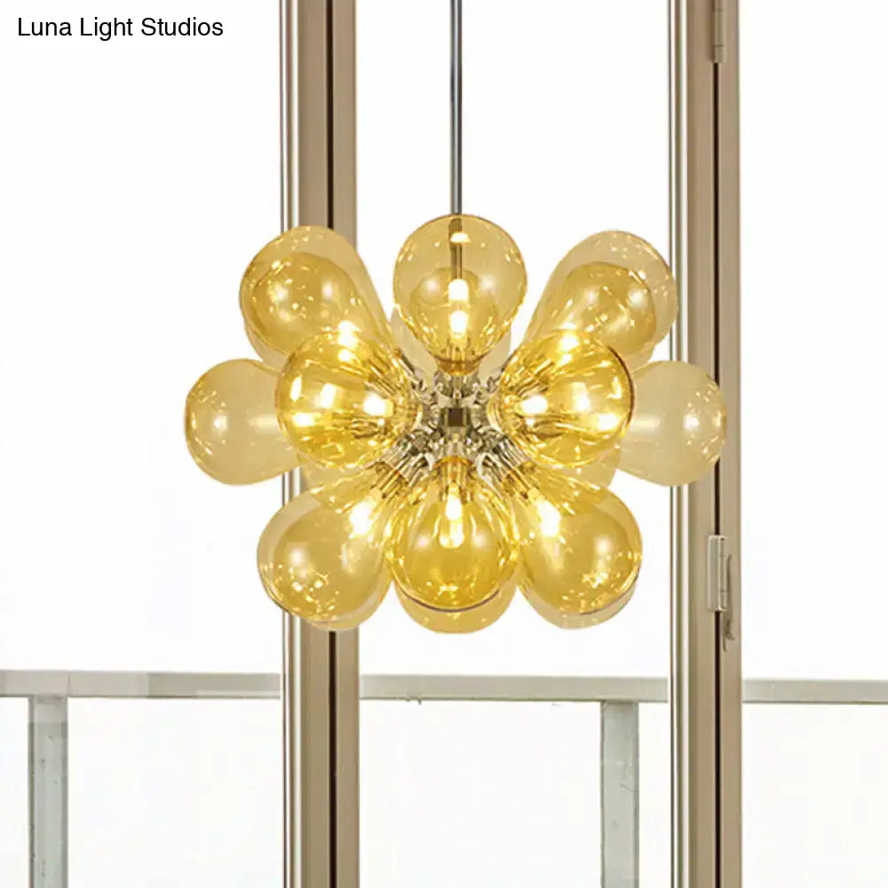 Decorbites modern cognac glass bubble chandelier with golden amber stained glass and 18-head design for 110v-120v use