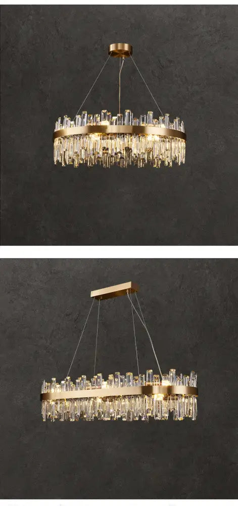 DecorBites™ modern crystal chandelier with gold-toned chrome and clear droplets for dining room lighting
