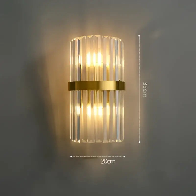 DecorBites™ modern wall sconce with clear crystal prisms and golden chrome band for dining room crystal chandelier lighting
