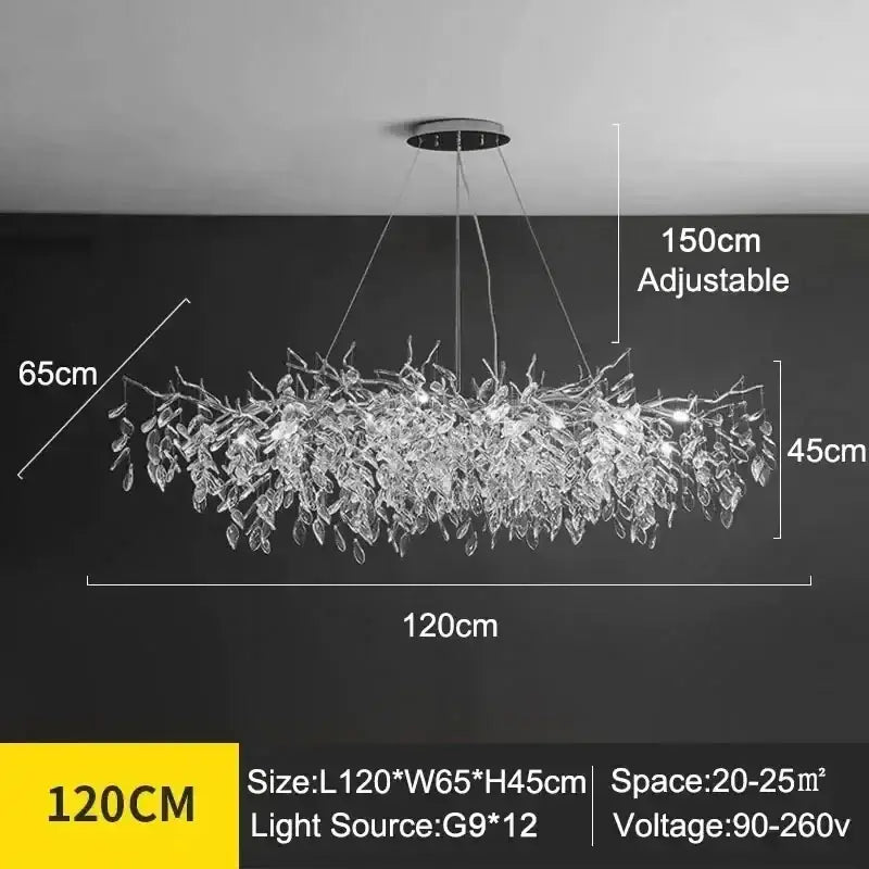 DecorBites™ modern crystal ceiling chandelier with adjustable clear crystal branches and LED lighting for living room