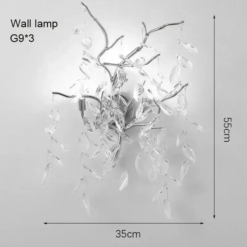 DecorBites™ modern crystal branch-style wall lamp with clear glass droplets and metallic arms for living room lighting