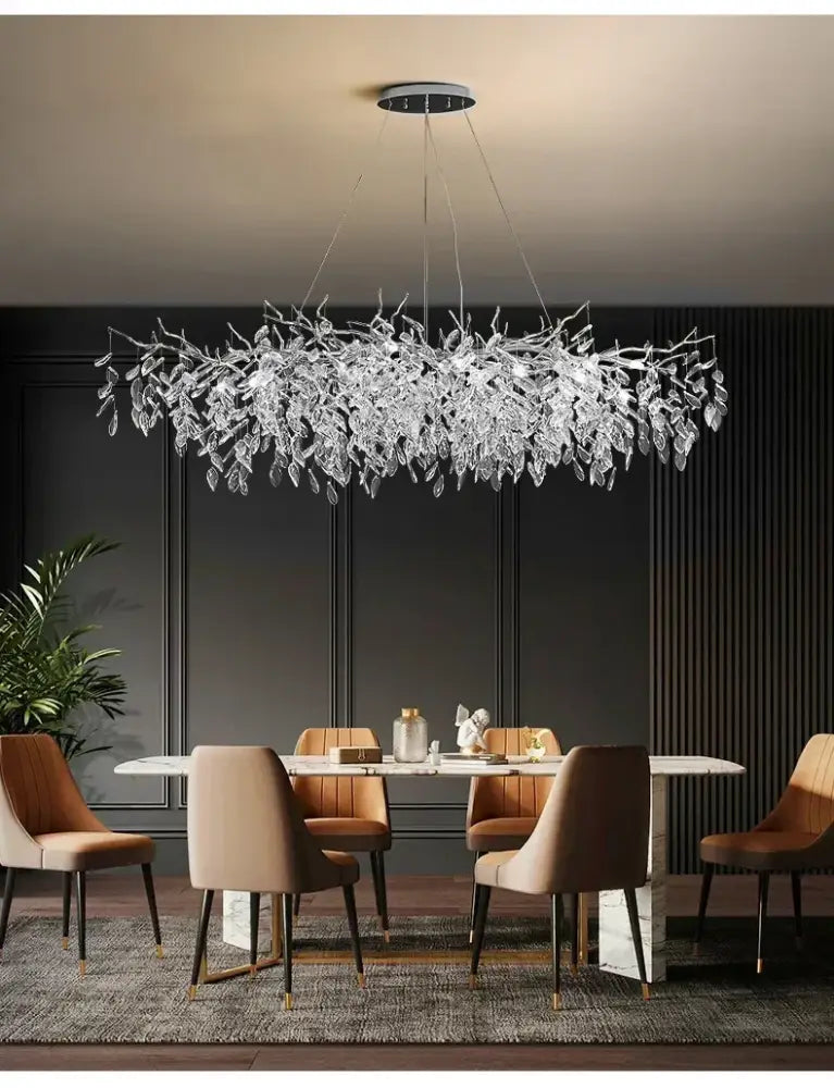 Decorbites™ modern crystal ceiling chandelier with LED lighting featuring a leafy crystal-encrusted design for living room