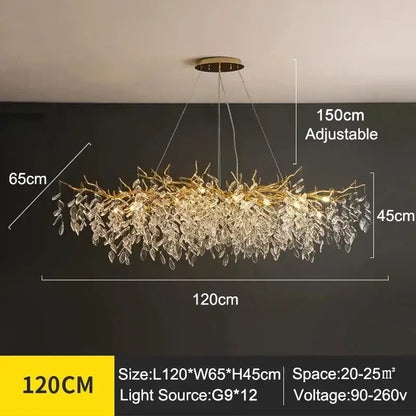 Decorbites™ modern crystal ceiling chandelier with golden branch design and adjustable height for living room use