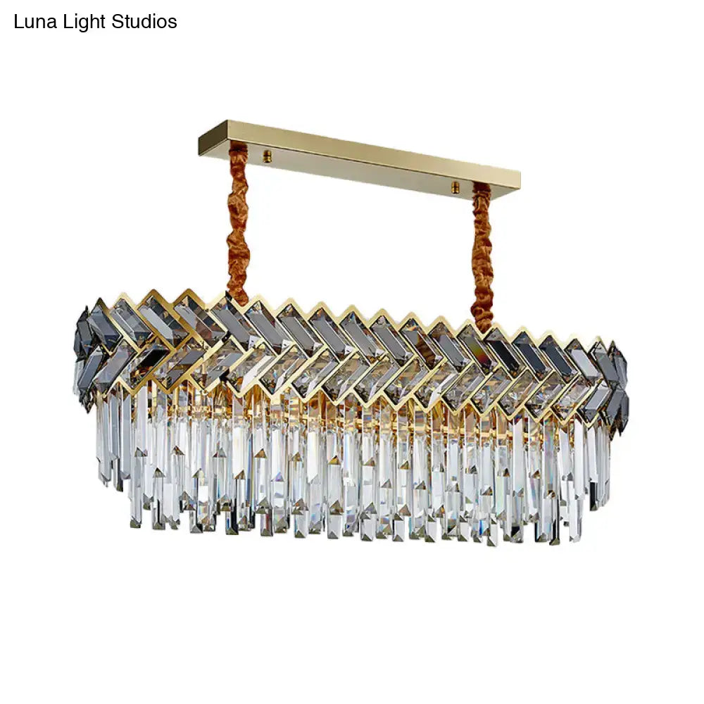 DecorBites modern crystal ellipse pendant light with gold finish and chain cord length features dark and clear crystal facets