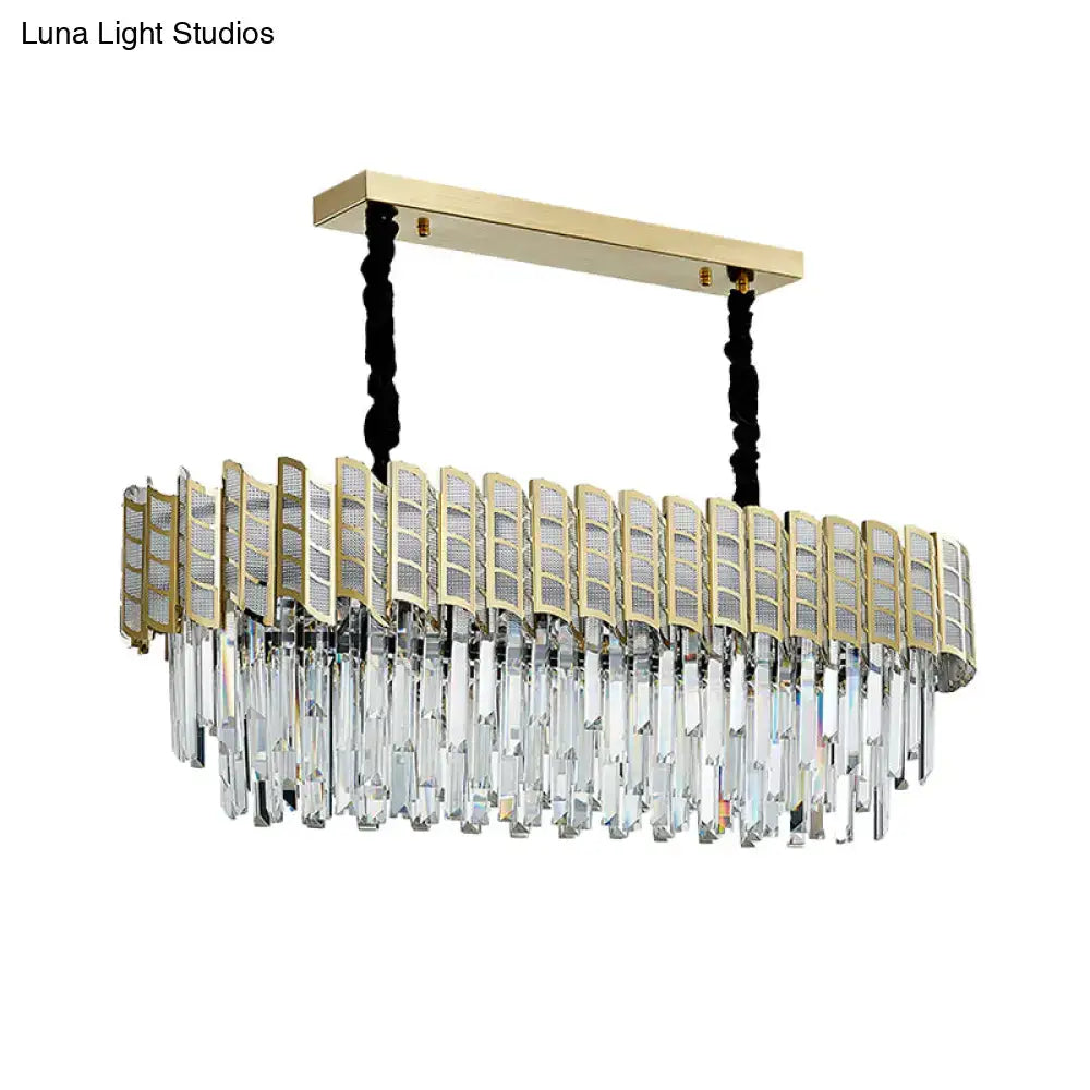 Gold-toned decorbites modern pendant light with cascading crystal prisms and decorative mesh for gold island lighting 220v-240v 110v-120v