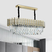 Decorbites™ modern crystal gold island pendant light with 10 elliptical bulbs featuring cascading prisms and mesh panels compatible with 220v-240v 110v-120v
