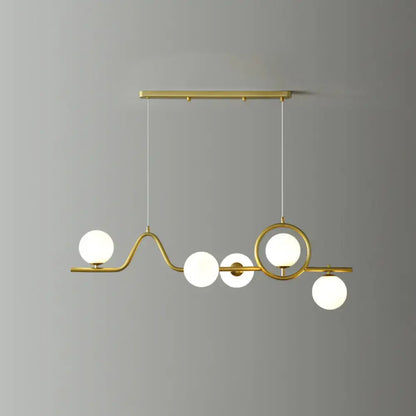 DecorBites™ modern curve island ceiling light with gold-toned metal frame and frosted glass globe shades for dining room
