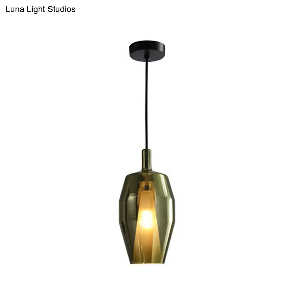 DecorBites modern dining room pendant light with amber faceted glass shade black metal fixture height and width