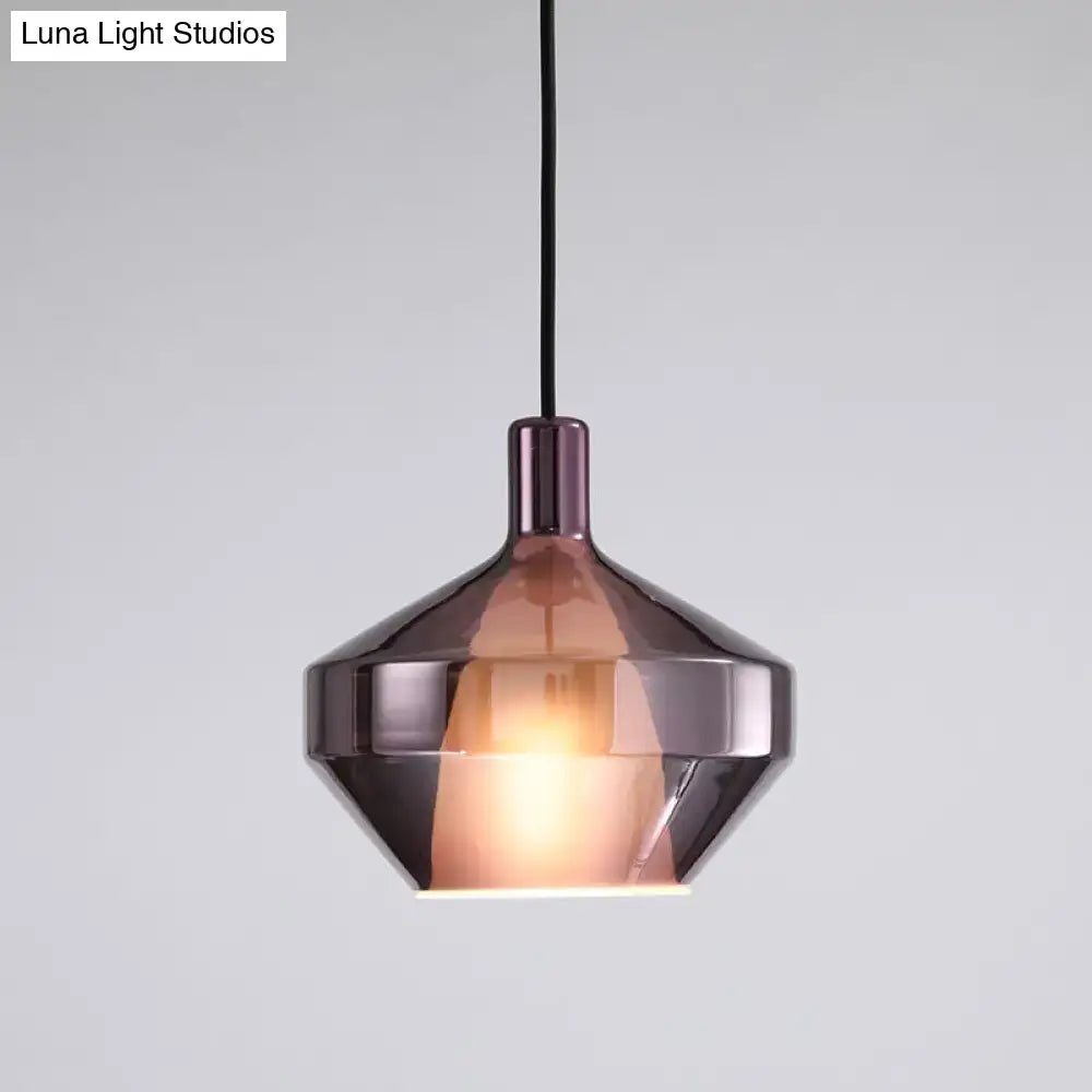 DecorBites™ modern dining room pendant light with geometric dark rose gold glass shade and black cord fixture height