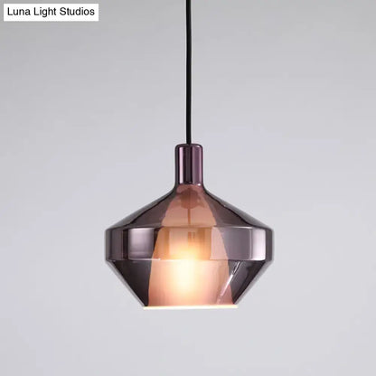 DecorBites™ modern dining room pendant light with geometric dark rose gold glass shade and black cord fixture height