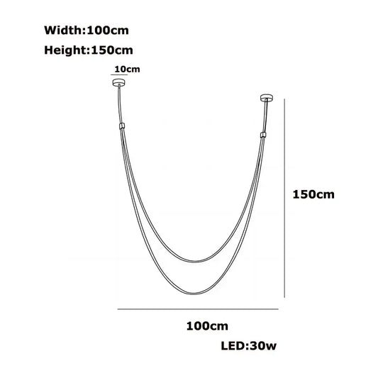 DecorBites™ modern diy led chandelier with flexible leather belt and two curved cords featuring a 30w bulb