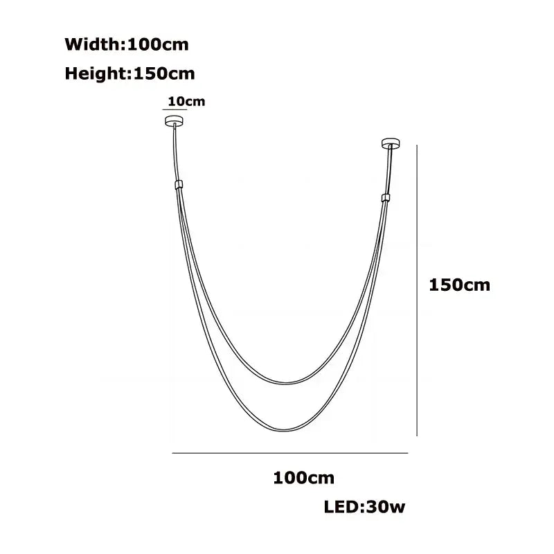 DecorBites™ modern diy led chandelier with flexible leather belt and two curved cords featuring a 30w bulb