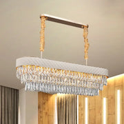Elegant DecorBites™ modern drum crystal drops pendant light with white quilted fabric, gold accents for dining room 220v-240v 110v-120v