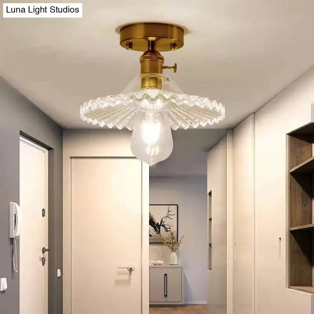 DecorBites™ modern floral glass ceiling light with brass finish, scalloped shade, exposed bulb, 110v-120v 220v-240v compatible