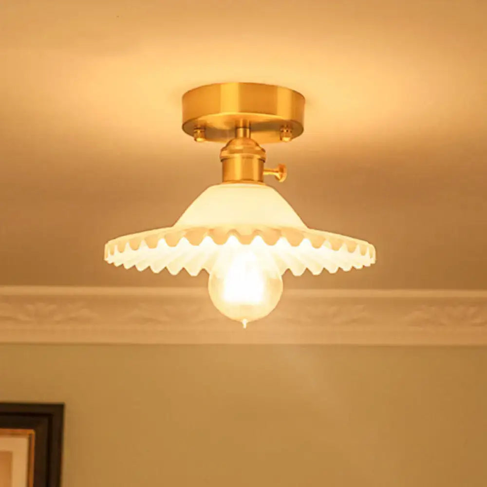 DecorBites modern floral glass ceiling light with warm brass finish and scalloped frosted glass shade for 110v-120v 220v-240v use