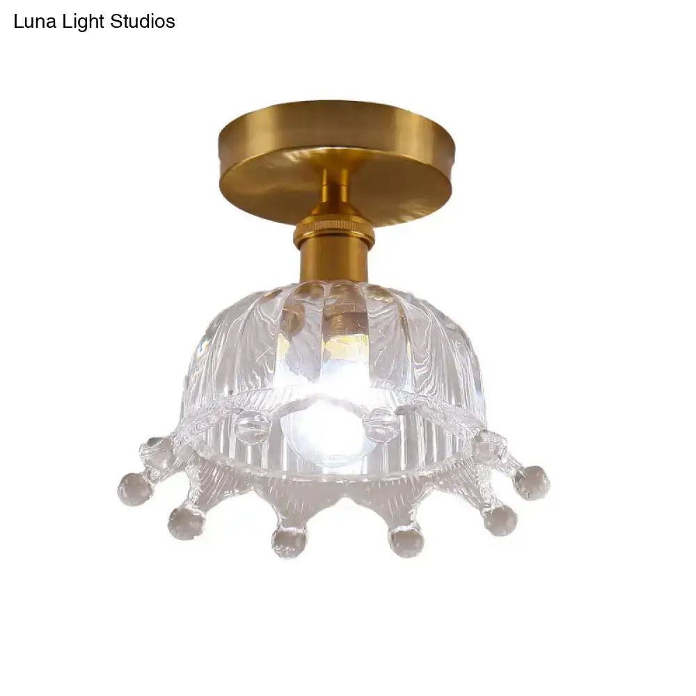 Clear glass floral glass ceiling light with gold-toned metal base and crown-like ridges compatible with 110v-120v 220v-240v