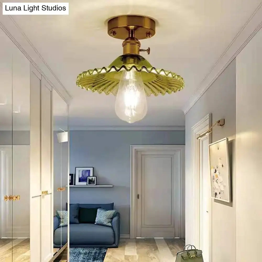 Decorbites modern floral glass ceiling light with brass finish green scalloped shade single-bulb 110v-120v 220v-240v