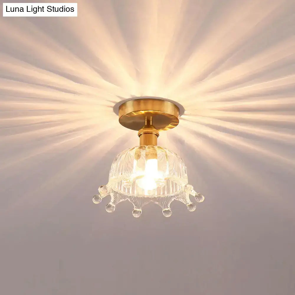 Golden-toned decorbites modern floral glass ceiling light with a faceted crown-shaped shade for 110v-120v 220v-240v use