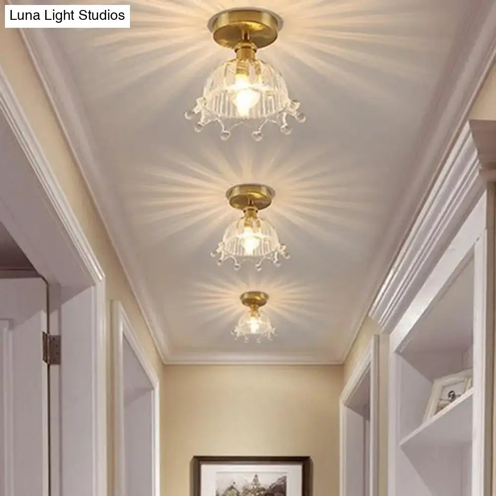 Three elegant brass-finished decorbites modern floral glass ceiling lights with crystal chandelier shades for hallway lighting 110v-120v 220v-240v