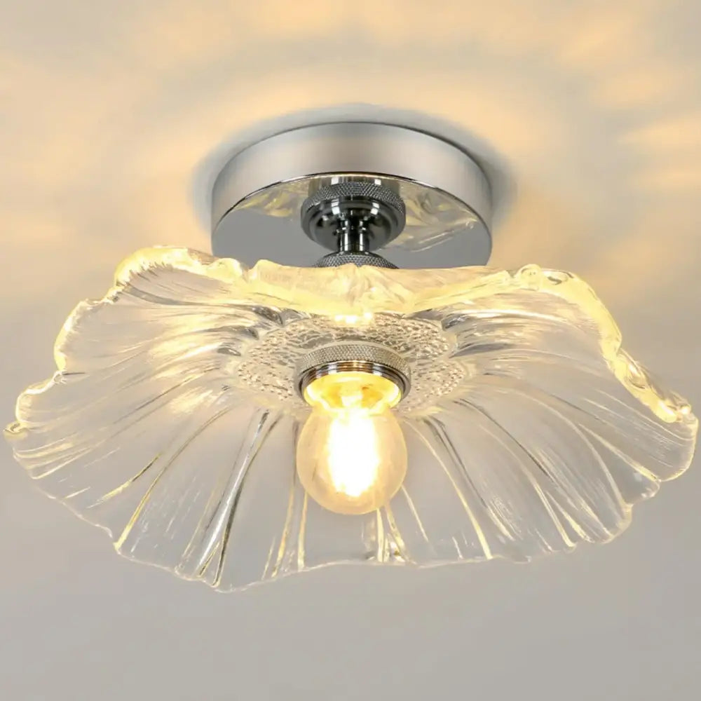 Decorbites modern flower chandelier light featuring a clear vintage glass ceiling light with a polished chrome base