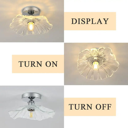 DecorBites modern flower chandelier ceiling light with vintage clear glass flower shade and chrome mounting base