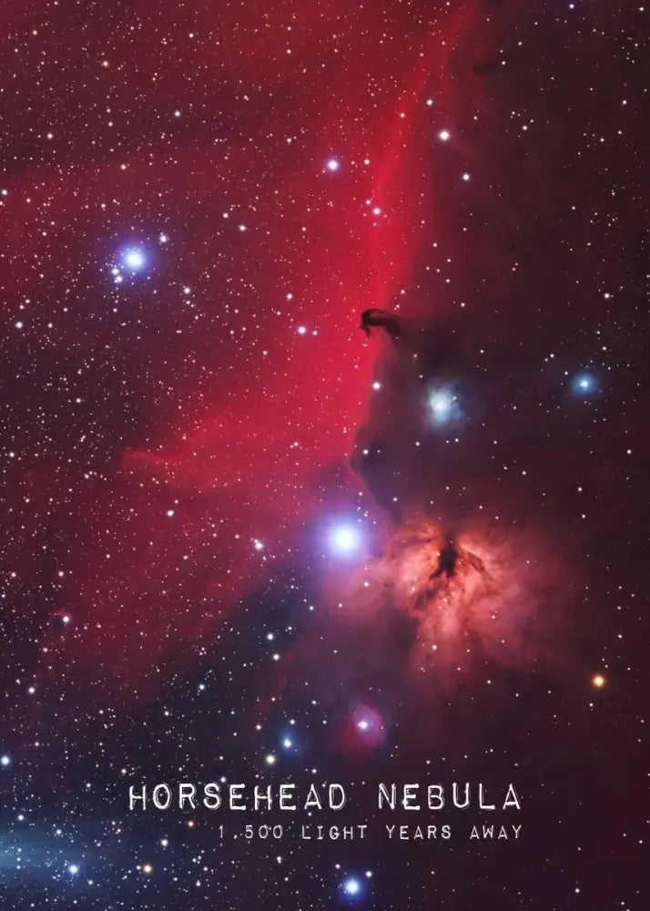DecorBites™ modern galaxy canvas wall art featuring the horsehead nebula silhouette with vibrant red cosmic clouds