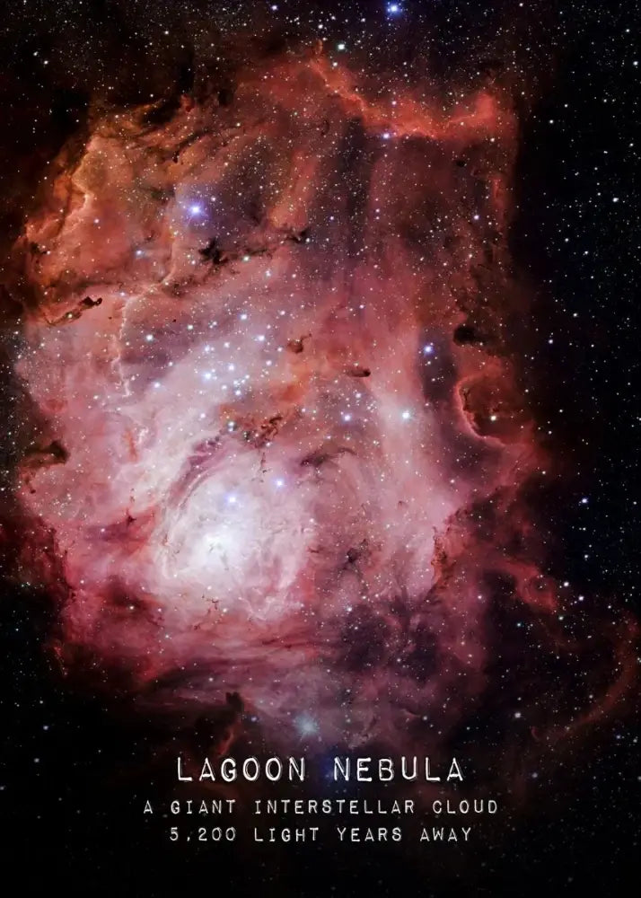 Decorbites™ modern galaxy canvas wall art piece featuring the lagoon nebula with vibrant reds and pinks for home decor