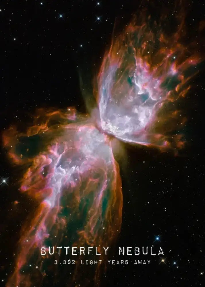 DecorBites™ modern galaxy canvas wall art featuring a vibrant cosmic butterfly nebula in pink orange and purple hues