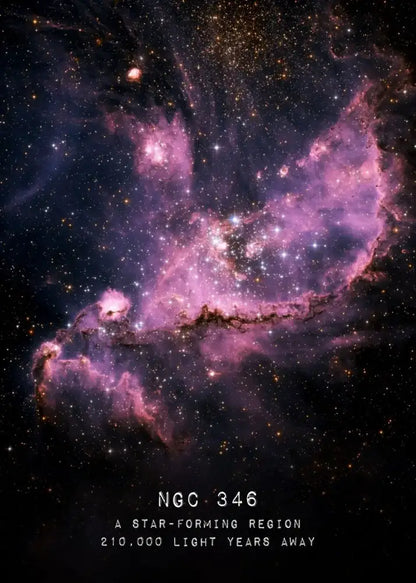 DecorBites™ modern galaxy canvas wall art piece featuring vibrant purple and pink nebula ngc 346 for home decor