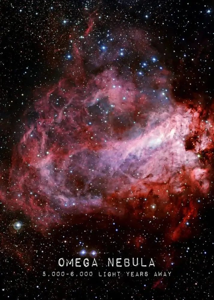 Decorbites™ modern galaxy canvas wall art piece featuring vibrant red and pink nebula with blue stars for home decor