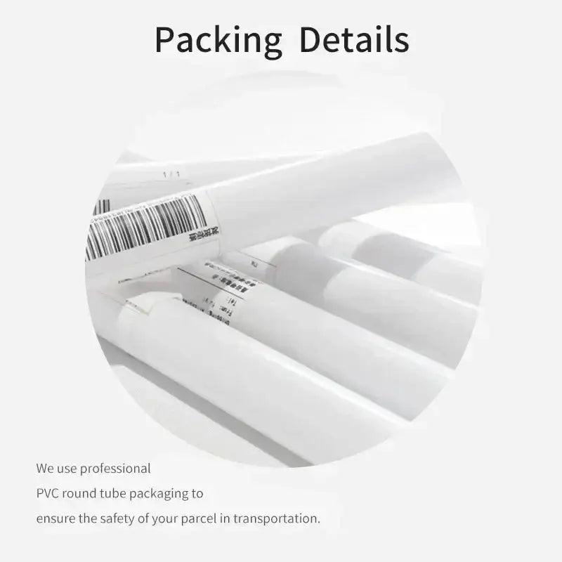 White pvc round tubes with barcode labels for professional packaging of decorbites modern galaxy canvas wall art piece