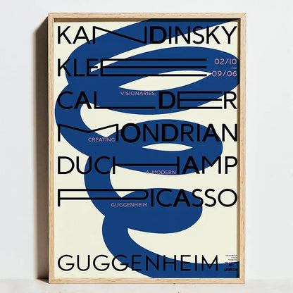 A framed decorbites™ modern geometric bauhaus art print set with cream background and blue abstract swirls