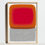 Decorbites™ modern geometric bauhaus art print with gradient orange red rectangles and black white stippled pattern in wood frame