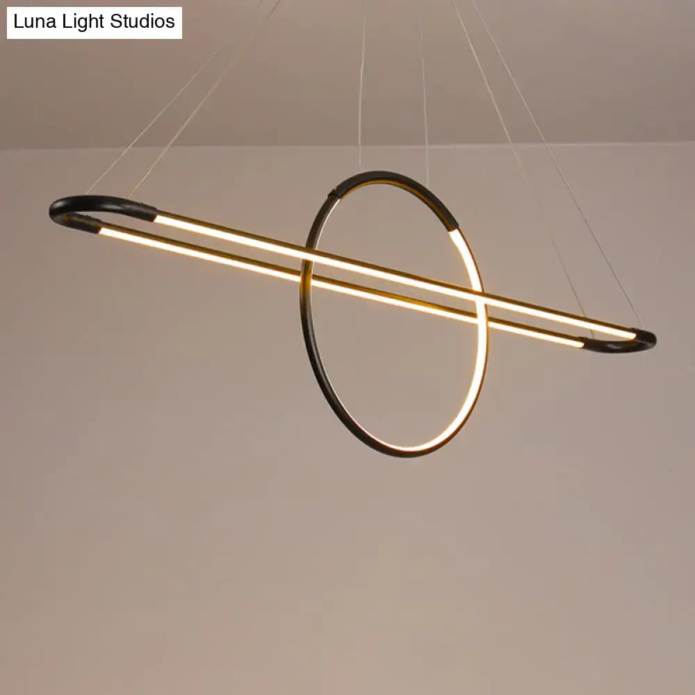 DecorBites modern geometric island pendant light fixture with gold and black metal rings for dining room light fixture with remote control