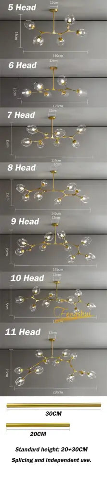 DecorBites™ modern glass ball pendant chandelier in black gold with sleek branching metal frame and clear globes