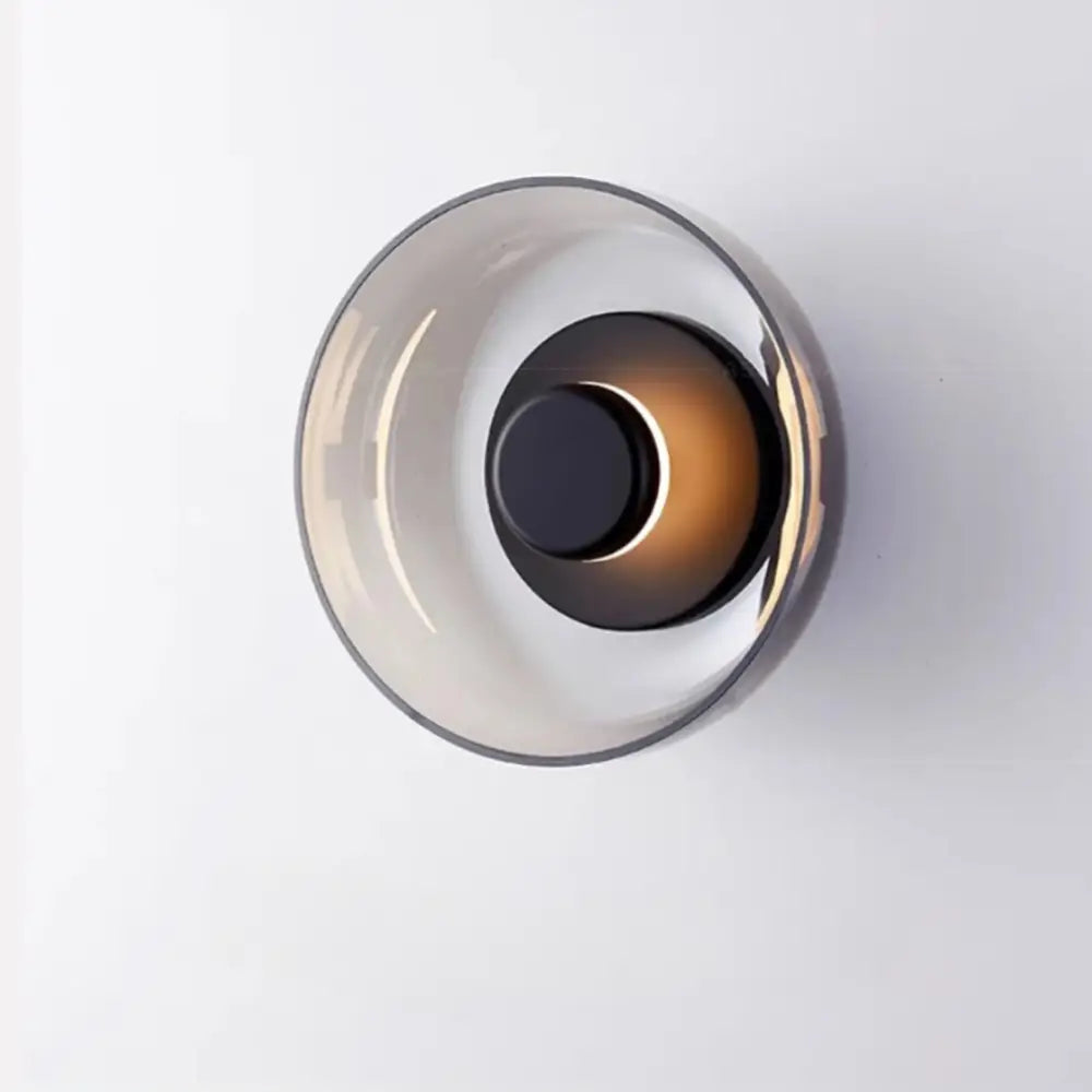 DecorBites™ modern glass led wall light with minimalist concentric smoked glass and dark metallic accents