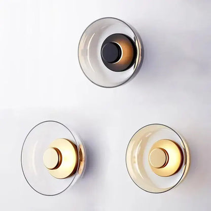 DecorBites™ modern glass led wall light with frosted glass shades and gold-toned circular accents in a set of three