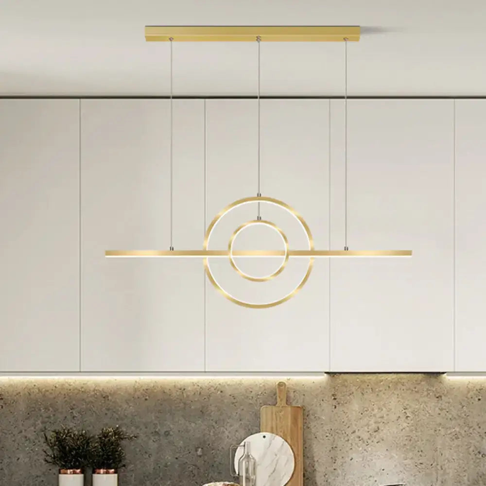 DecorBites™ modern gold 2-ring island LED pendant lighting fixture with warm white light for dining room use
