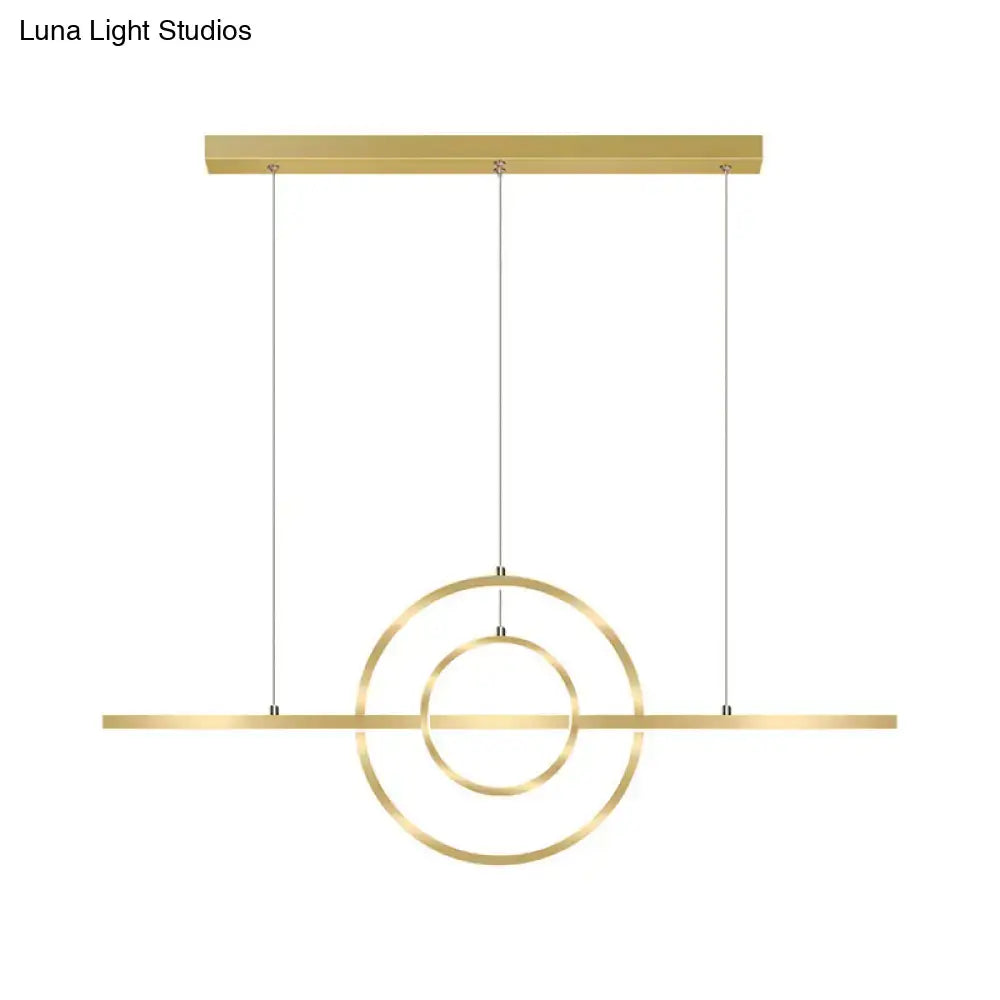 DecorBites modern gold 2-ring island pendant lighting fixture with sleek concentric rings for dining room illumination