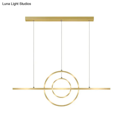 DecorBites modern gold 2-ring island pendant lighting fixture with sleek concentric rings for dining room illumination