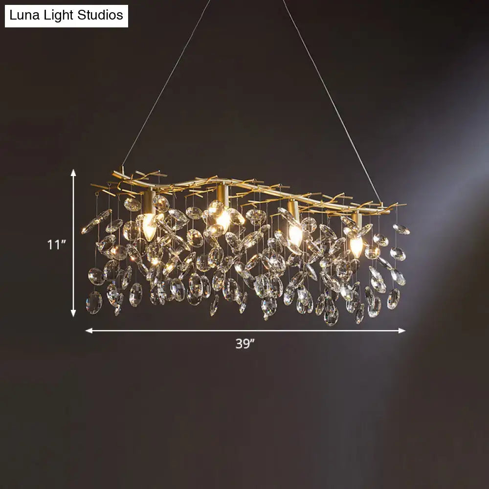Gold-toned decorbites™ modern island hanging lamp with branch frame and crystal droplets for dining islands