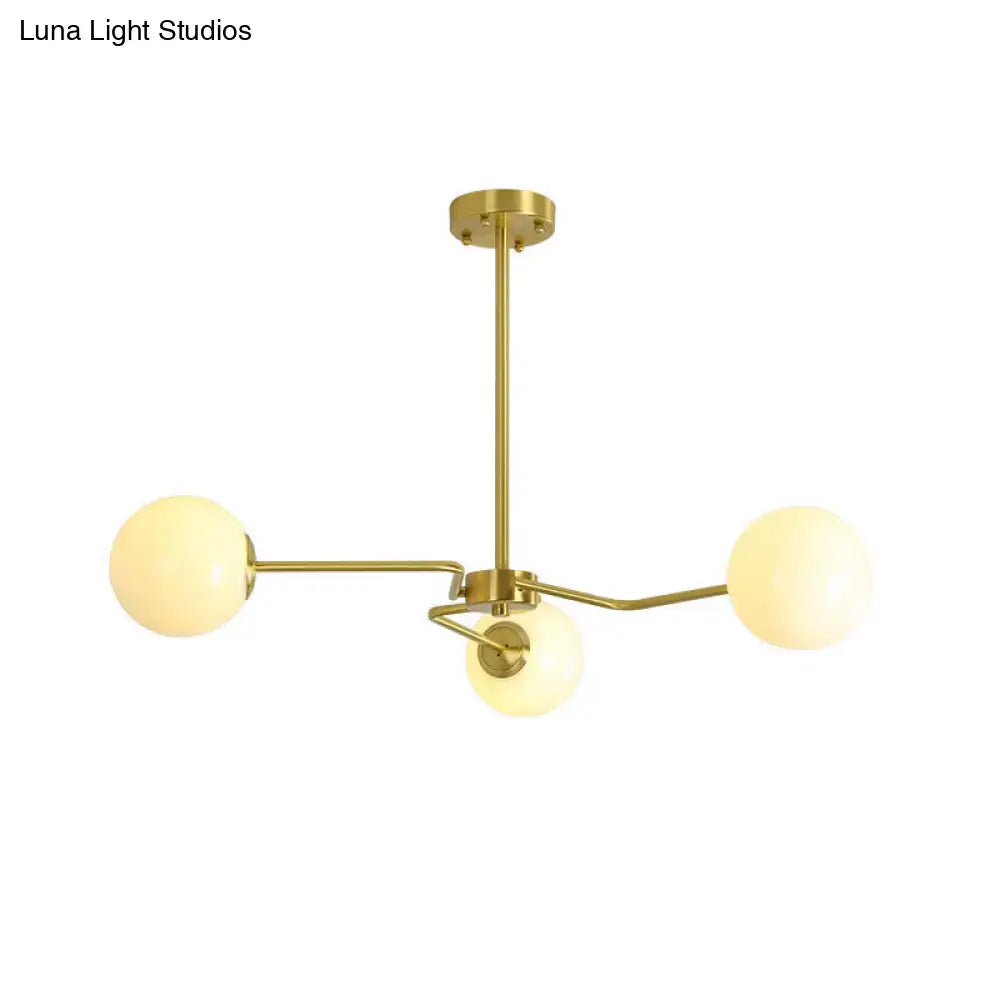 Decorbites modern gold ceiling light with three white glass frosted globe shades semi flush mounted for bedroom
