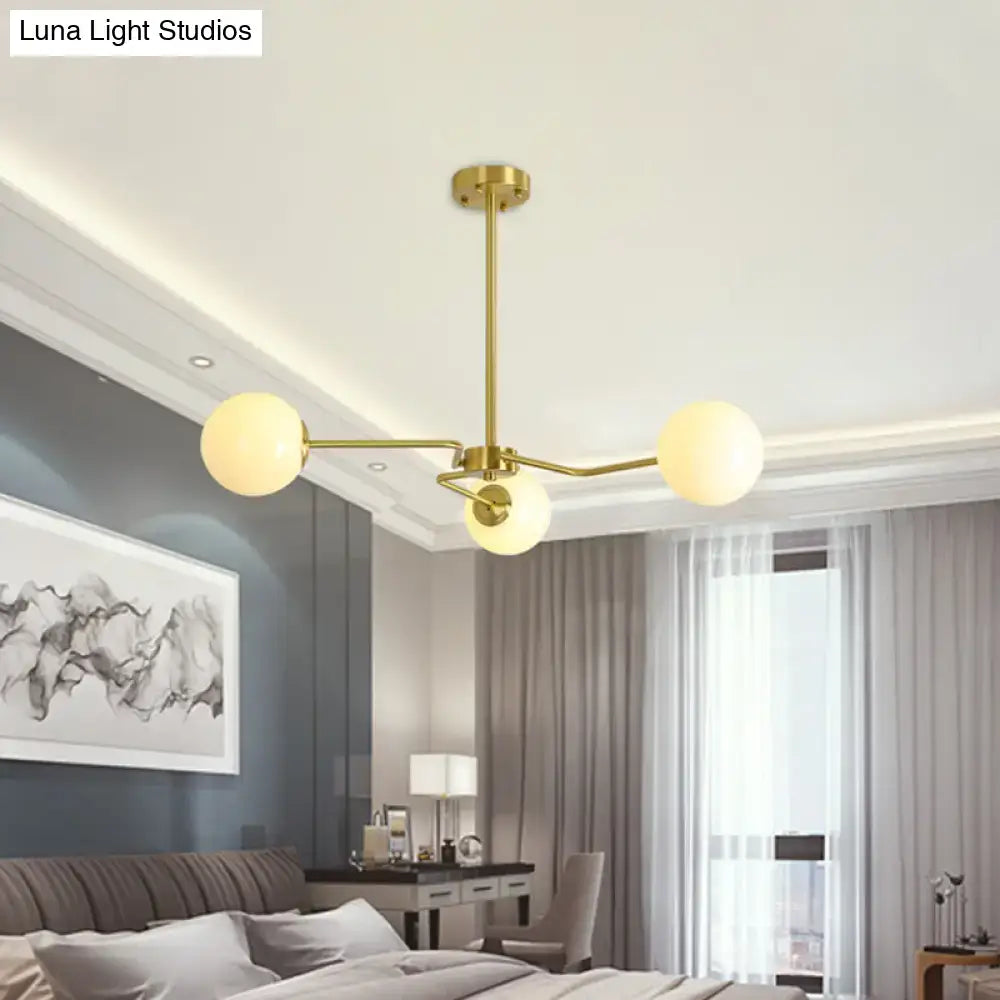 DecorBites modern gold ceiling light with three white glass frosted globe shades semi flush mounted for bedroom