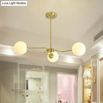 Decorbites modern gold ceiling light with three white glass frosted globes semi flush mounted for bedroom use