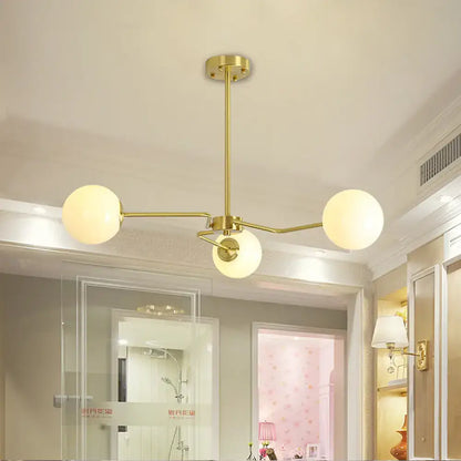 Decorbites modern gold ceiling light with three white glass globe shades semi flush mounted for bedroom